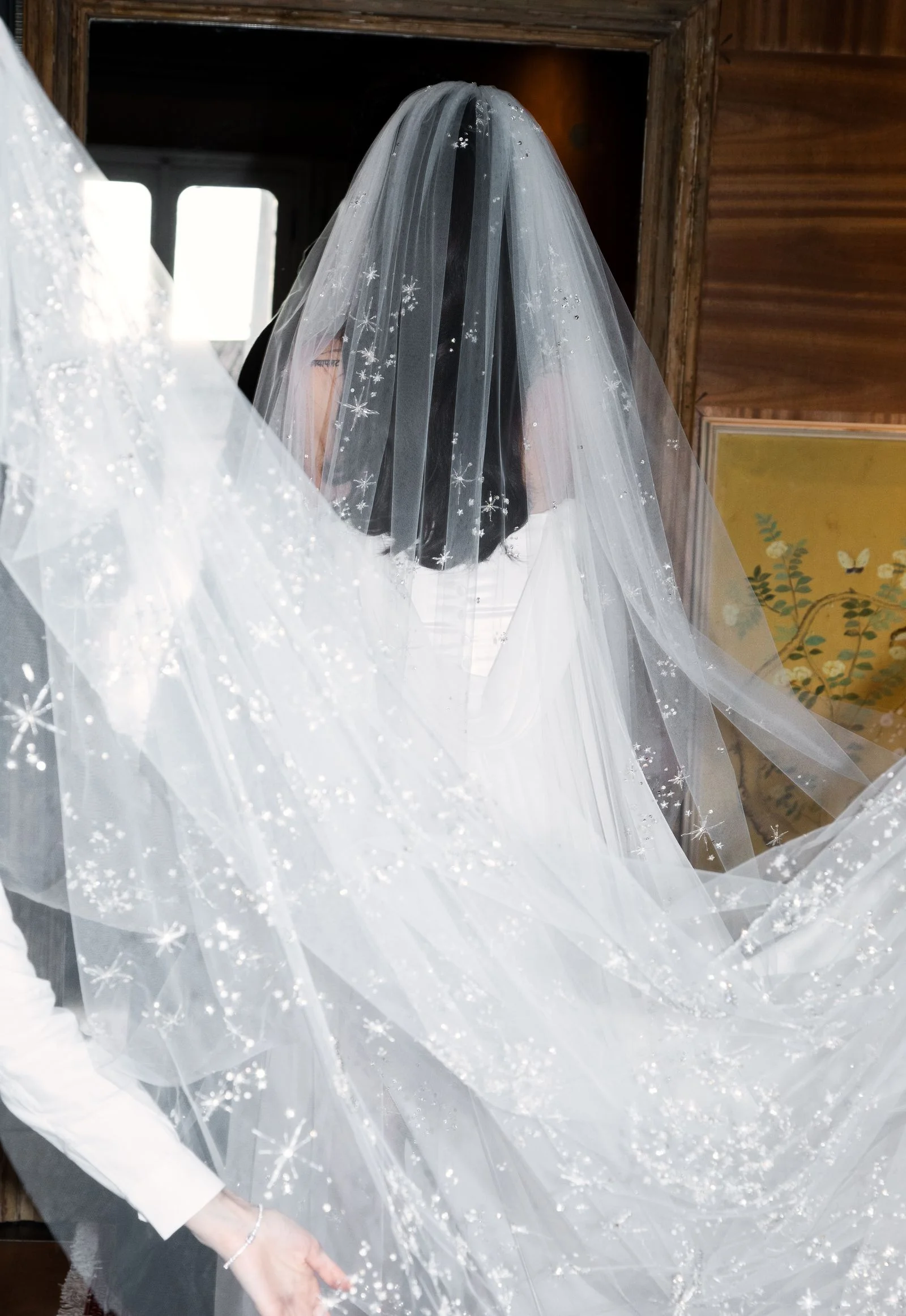 Silk tulle veil with embroidery